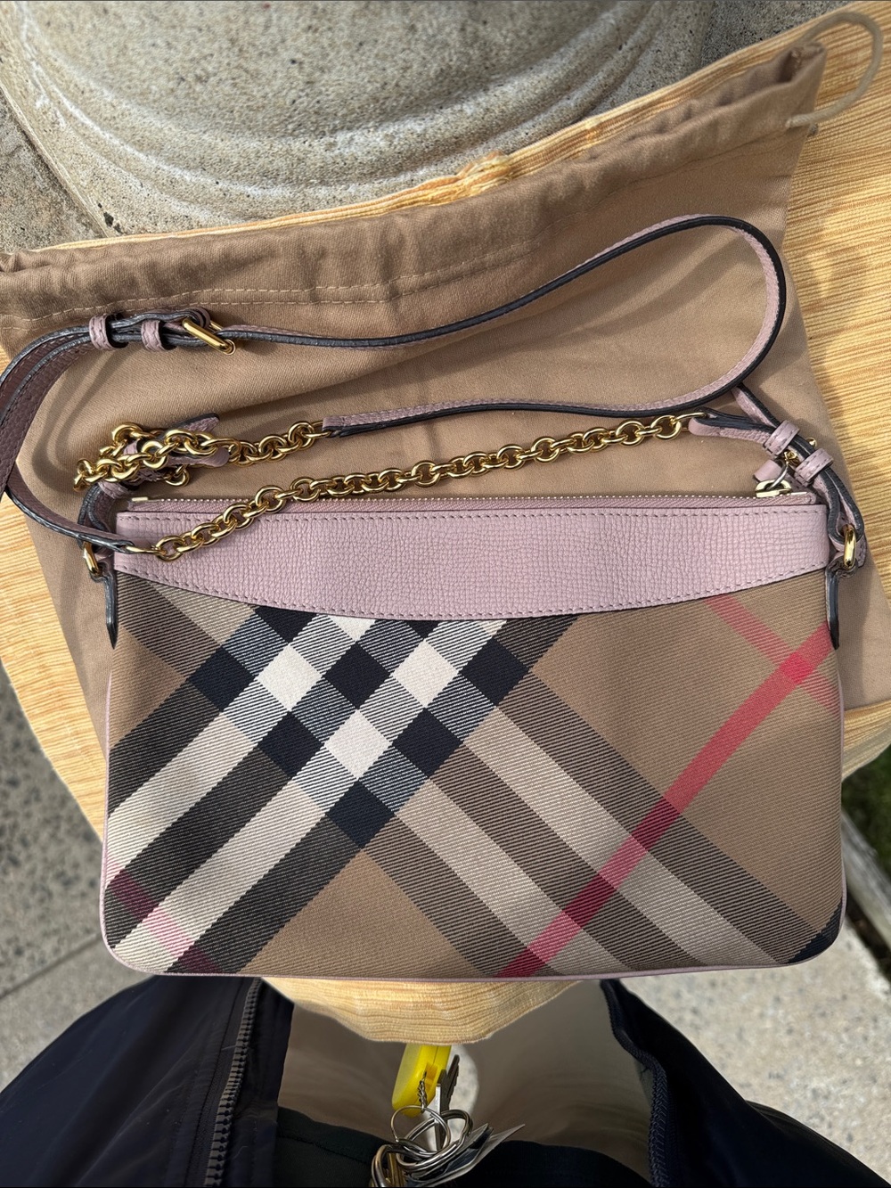 Burberry Pink Sequin Check Canvas Crossbody Purse - Picture 4 of 13